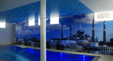 Privat Indoor Swimmingpool Wandbild bedruckt ohne Hinterleuchtung, mit Sternenhimmel